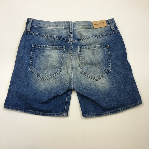 WILDFOX Logo Hardware Bijoux Boyfriend Short Fallen Wash Distressed Denim Shorts - Picture 8 of 10